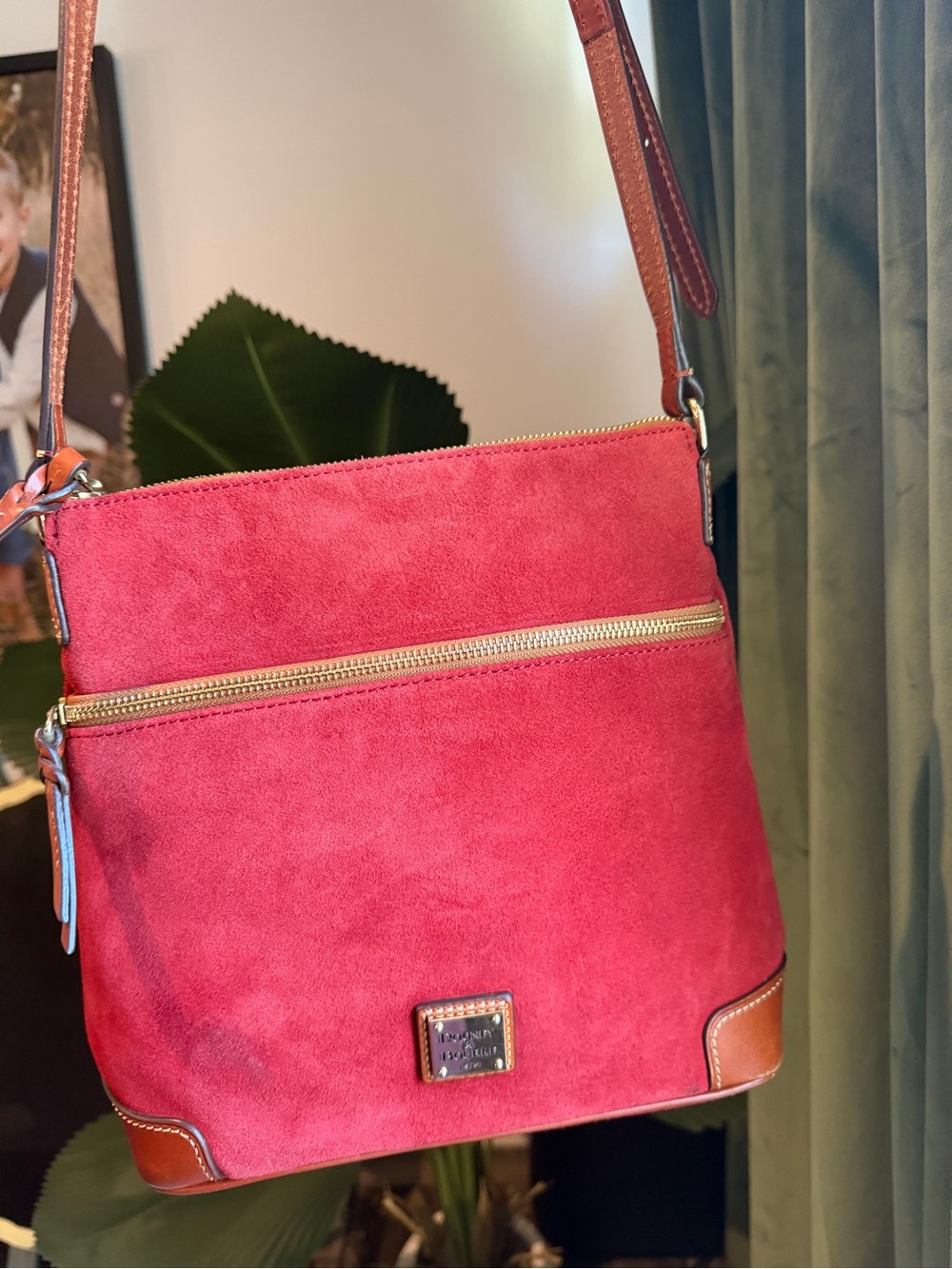 Dooney & Bourke Pink Suede Crossbody with Leather Trim